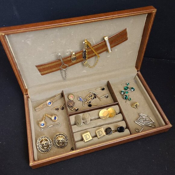 Vintage Brown with Gold Trim Swank Men's Jewelry Box with Mens Jewelry - Picture 1 of 16